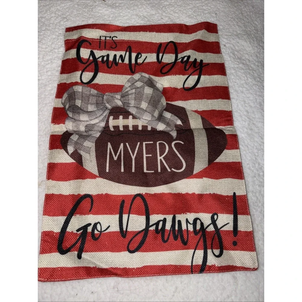 Football Game Day Garden Flag Sports Yard Go Dawgs Personalized Myers Bow
